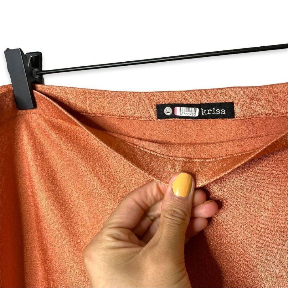 Krisa Women's Casual High Waisted Satin Maxi Skirt Pull On Solid Orange Size L - Picture 4 of 4